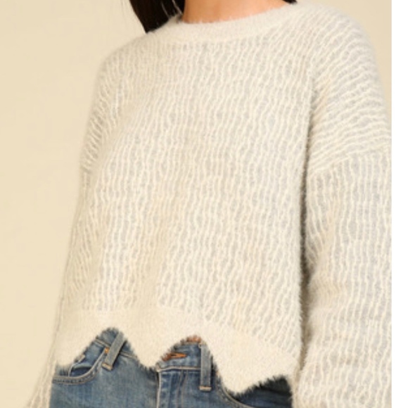 Last 1! NWT Fuzzy Striped Sweater with Scalloped Hem - Picture 3 of 6